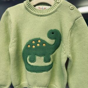 Zubels Green Dinosaur Appliqué Knit Sweater for Kids